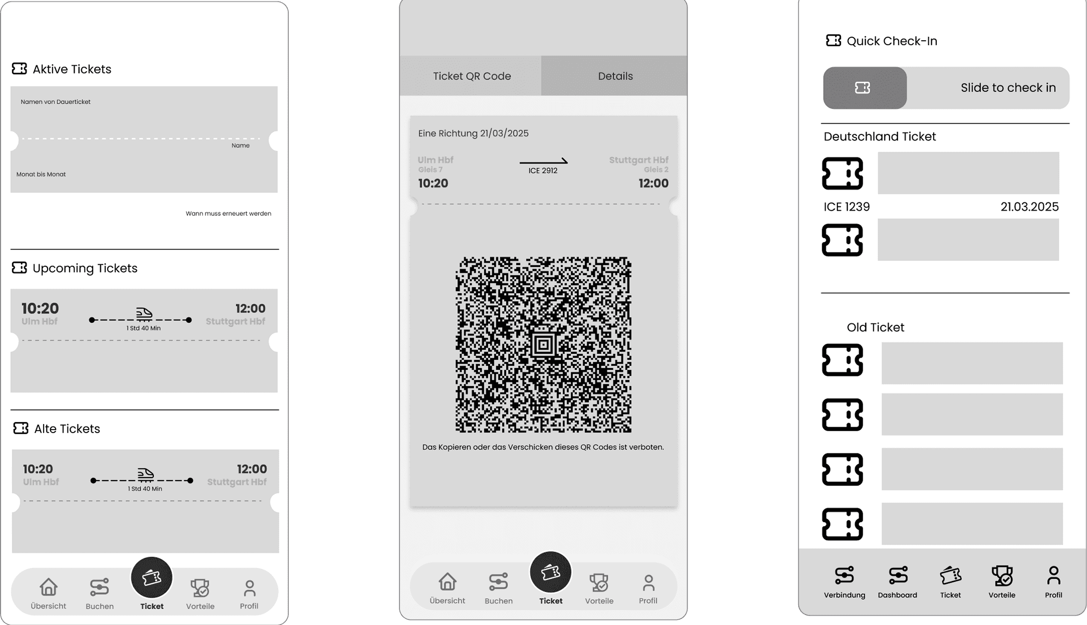 Ticket wireframes